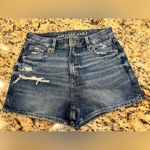American Eagle Outfitters Blue Distressed High-Rise Denim Shorts